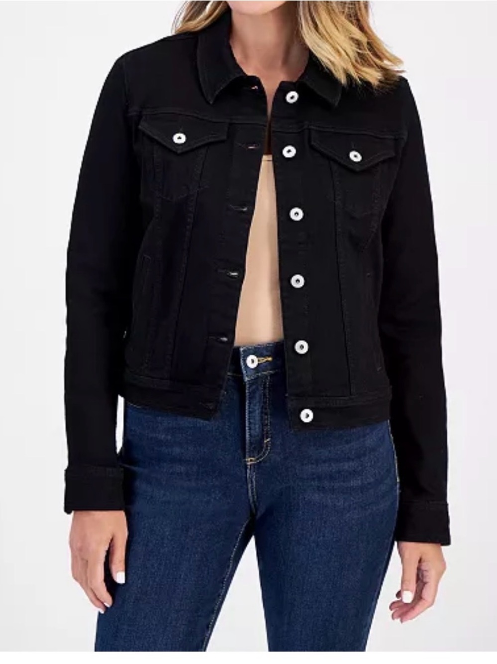 Black Denim Jacket with slate color metal Buttons